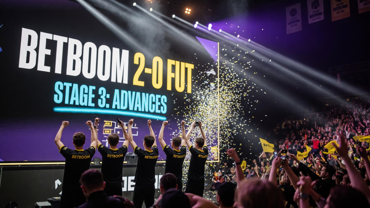 BetBoom Team świętuje zwycięstwo 2-0 nad FUT Esports na scenie IEM Cologne Major 2026;